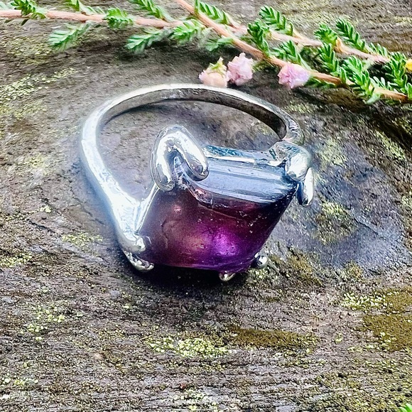 Amethyst Crystal Square Stone Purple Ring - Picture 5 of 7